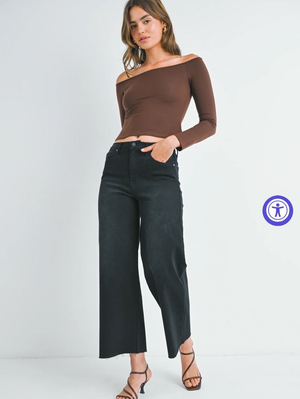 Just Black Denim Scissor Cut Wide Leg Jeans in Washed Black - Picture 7 of 9